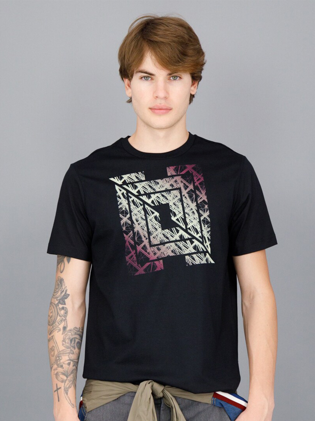 

FREESOUL Men Black Printed Cotton T-shirt