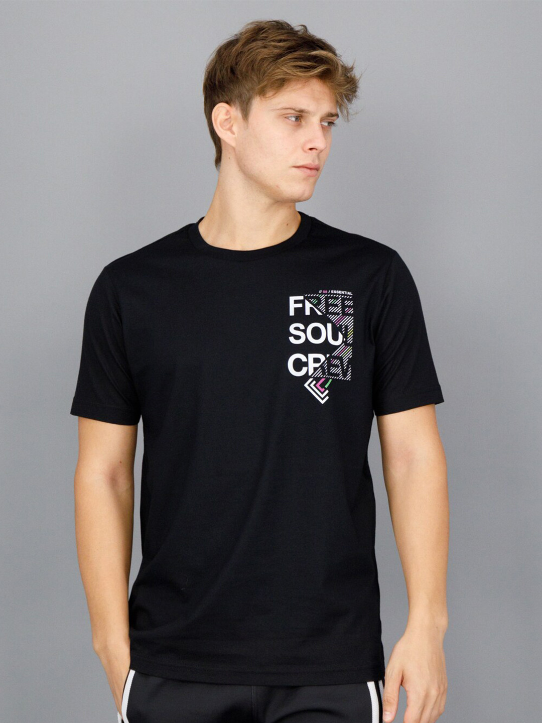 

FREESOUL Men Black Typography Printed Cotton T-shirt