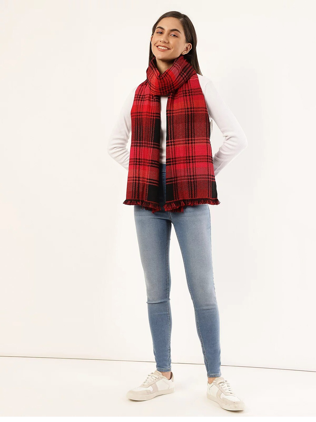 

Marks & Spencer Women Red & Black Checked Scarf
