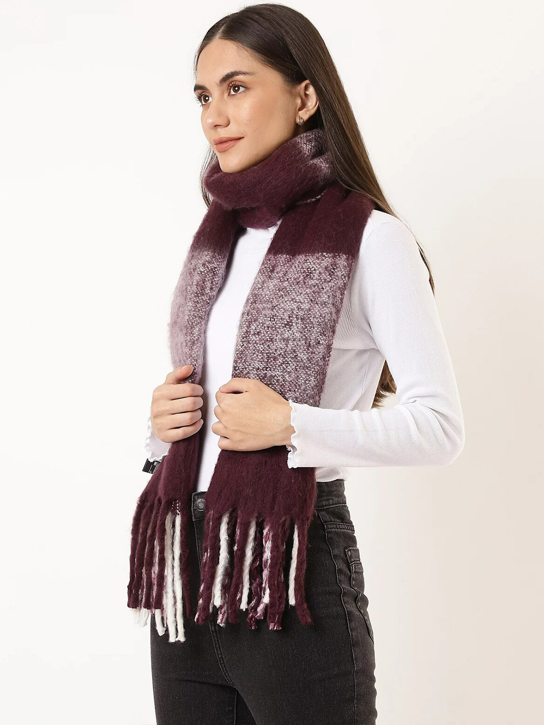 

Marks & Spencer Women Burgundy & White Printed Scarf