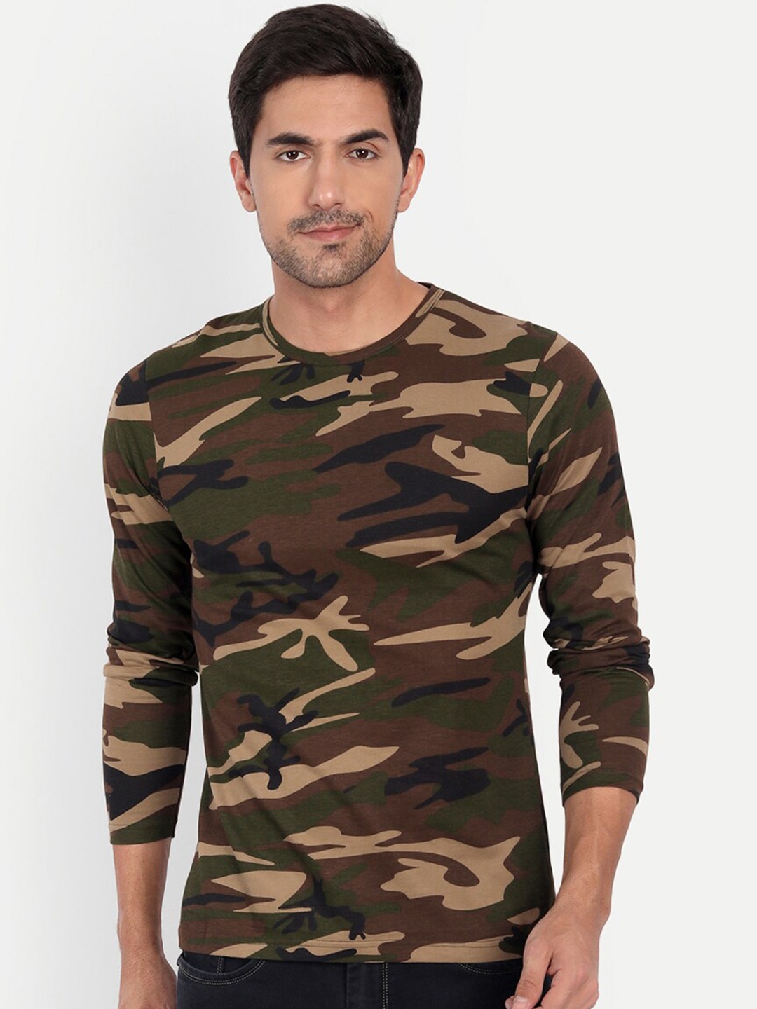 

PEPPYZONE Men Khaki Camouflage Printed T-shirt