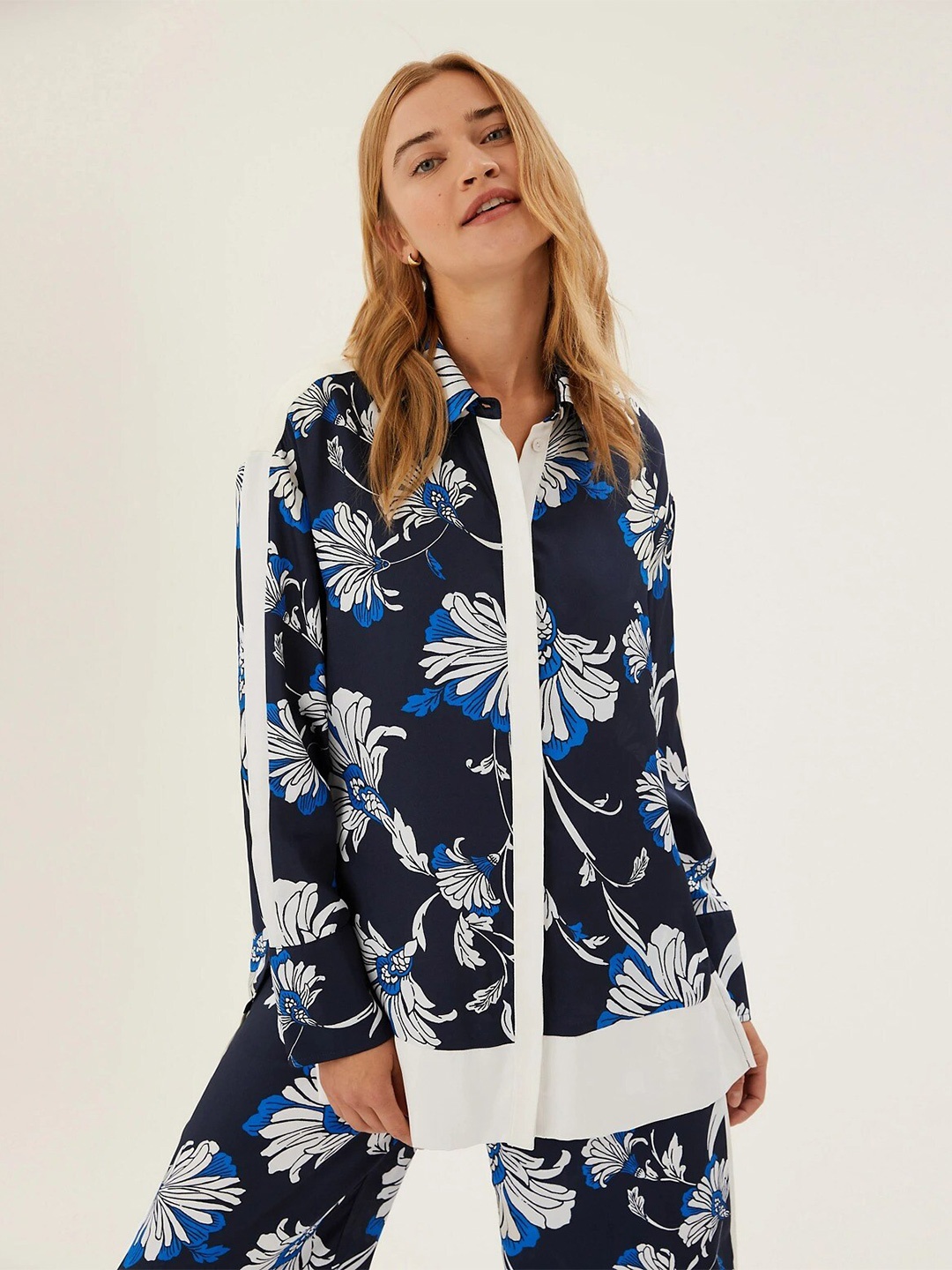 

Marks & Spencer Women Navy Blue Floral Printed Casual Shirt