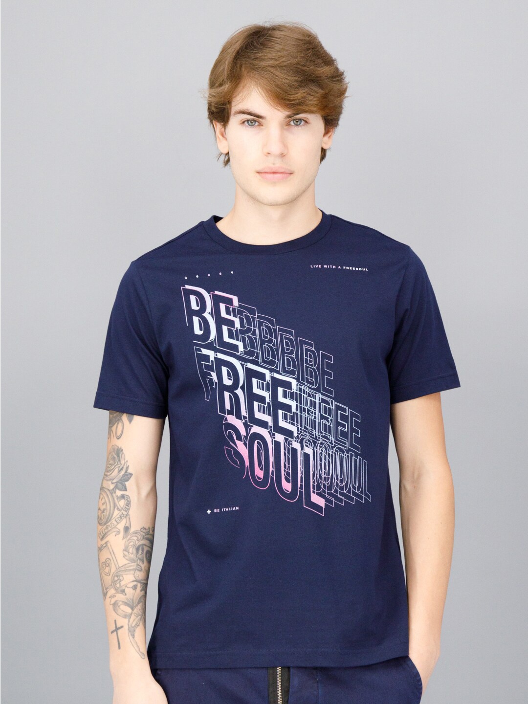 

FREESOUL Men Navy Blue Printed Pure Cotton T-shirt