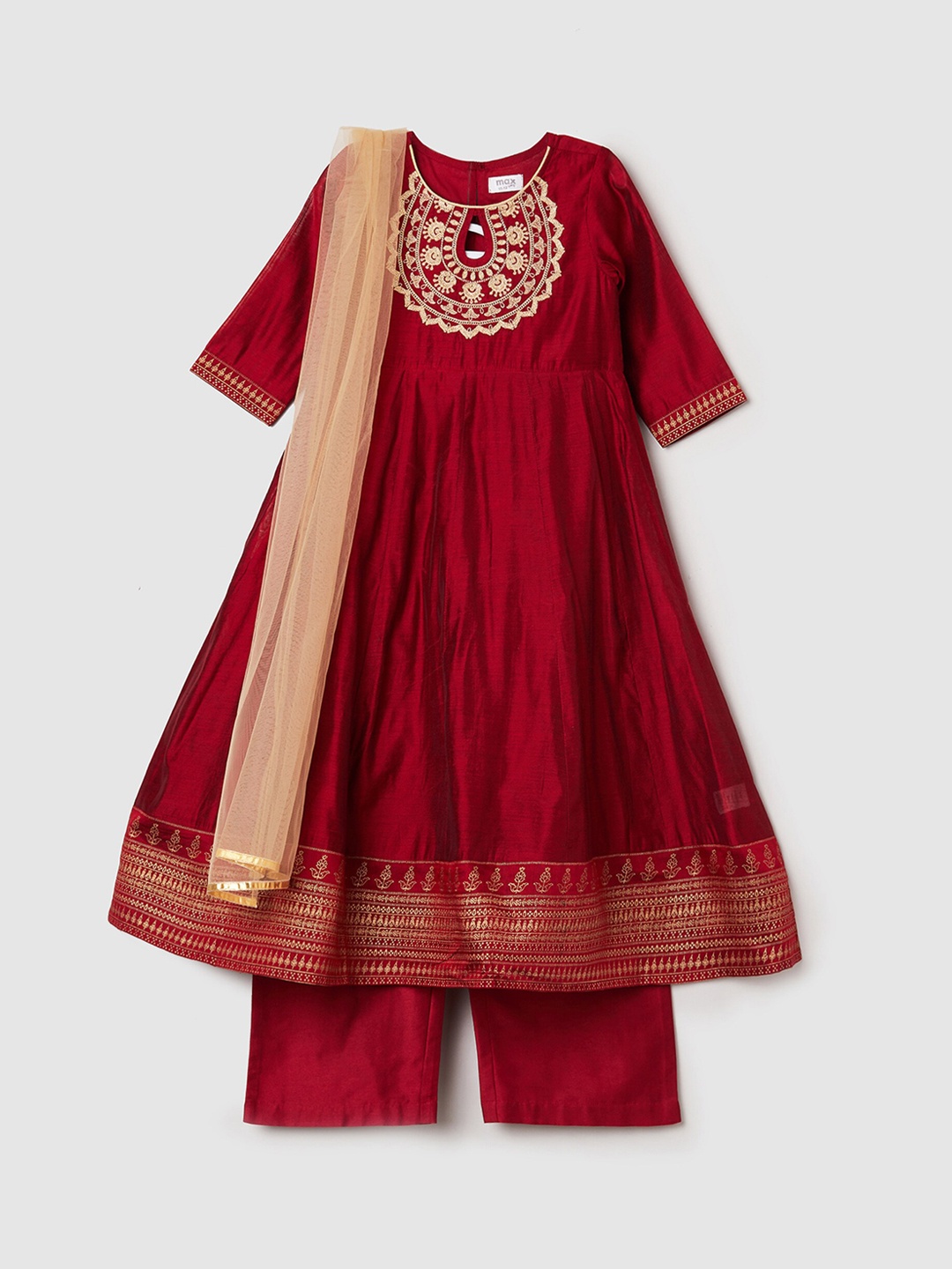 

max Girls Maroon Embroidered Kurta with Trousers & With Dupatta