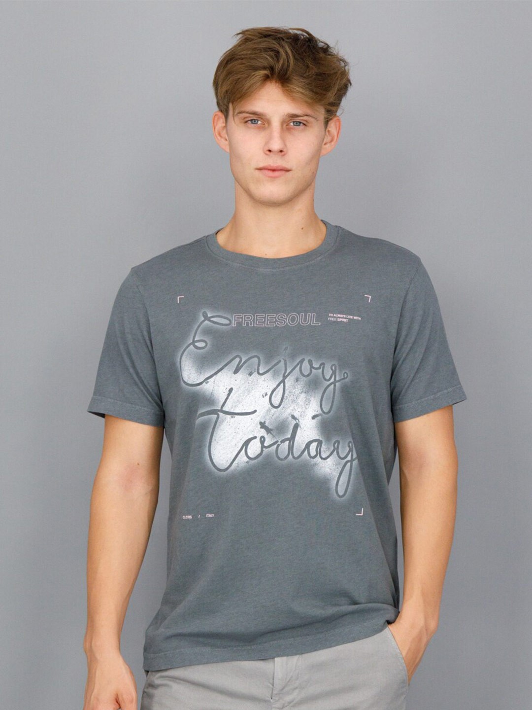 

FREESOUL Men Printed T-shirt, Grey
