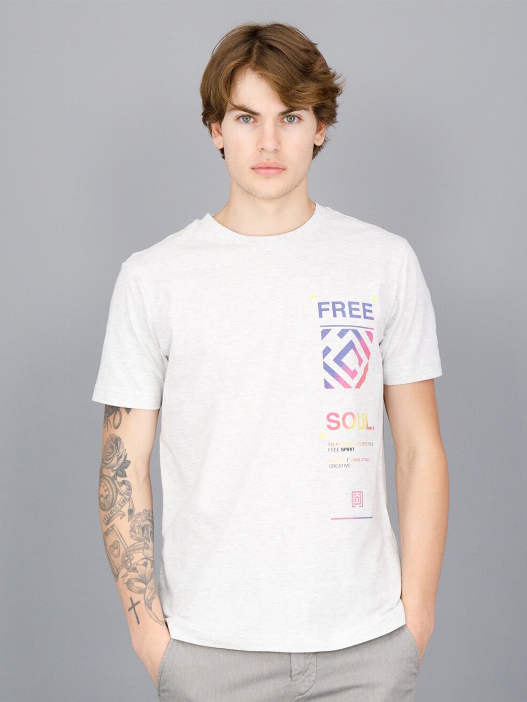 

FREESOUL Men Off White Typography Printed T-shirt
