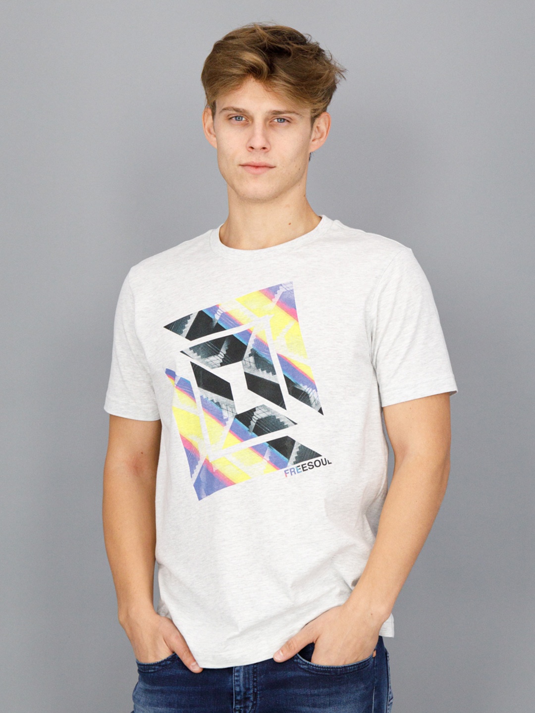 

FREESOUL Men Off White Printed T-shirt