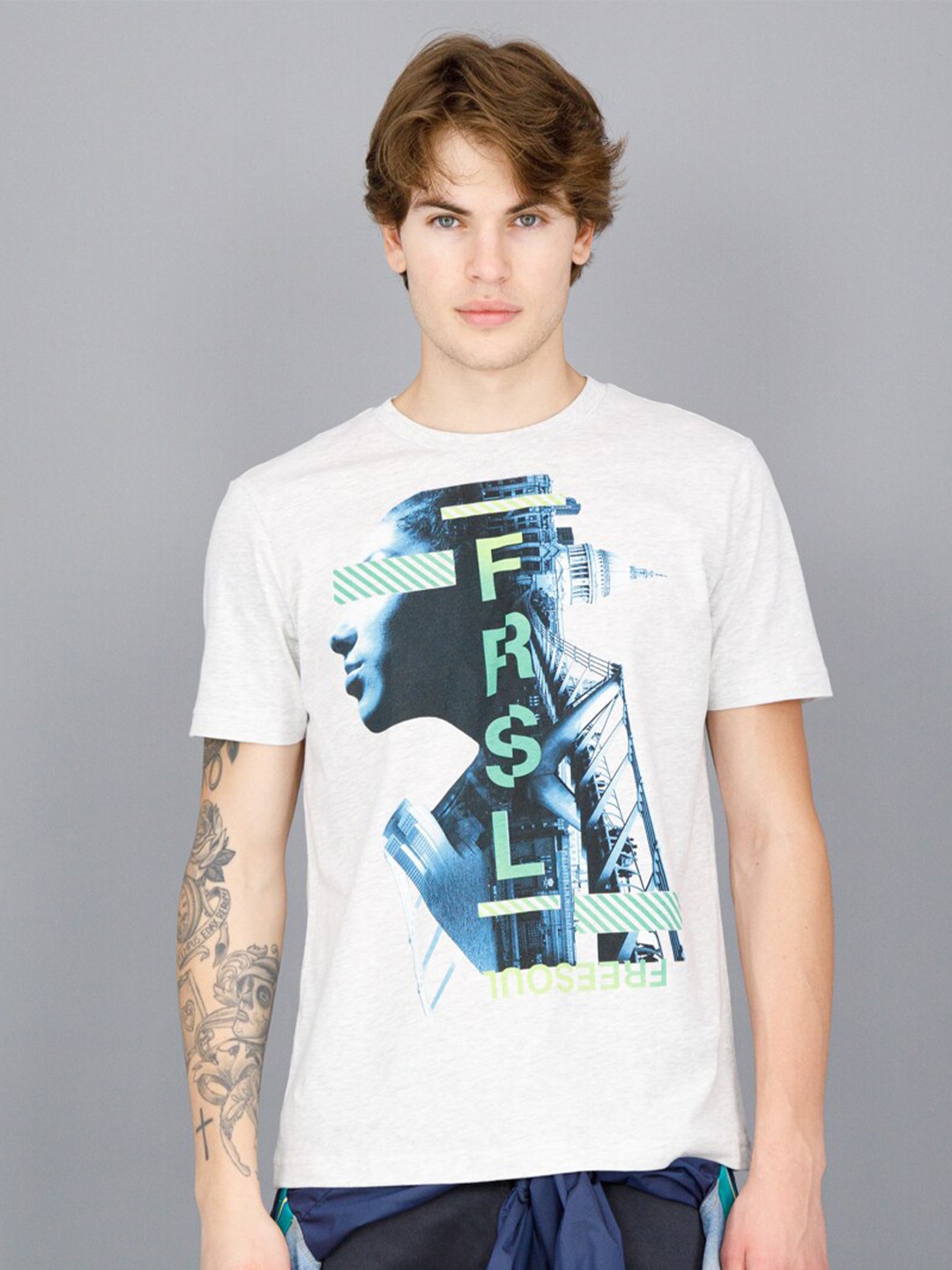 

FREESOUL Men Off White Printed T-shirt