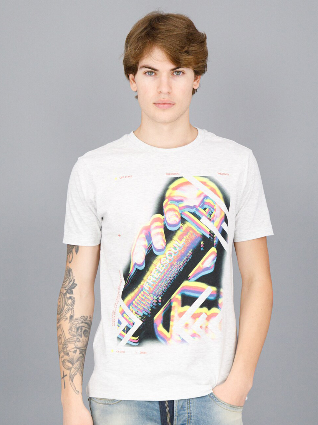 

FREESOUL Men Off White Printed T-shirt