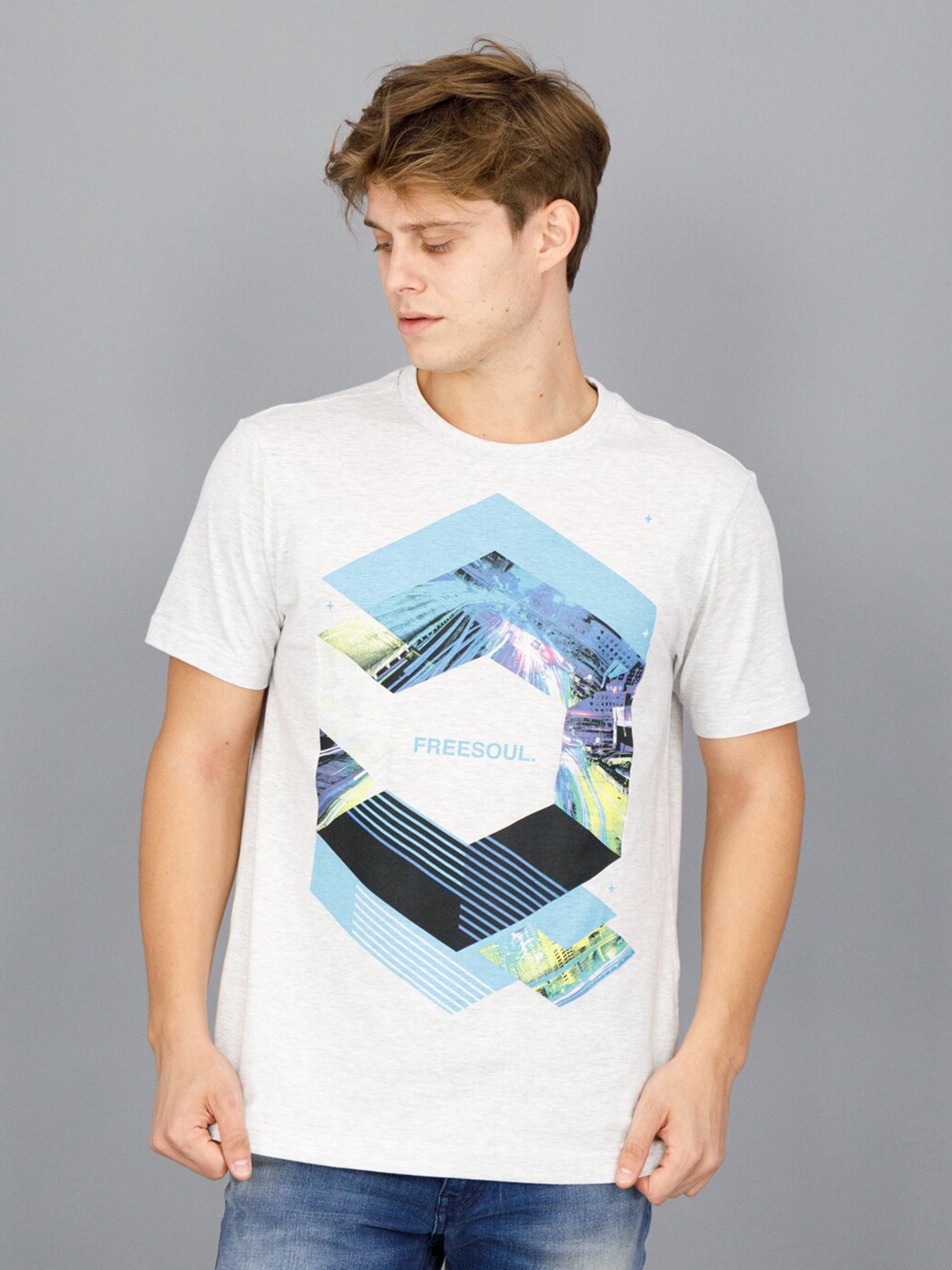 

FREESOUL Men Off White Printed T-shirt