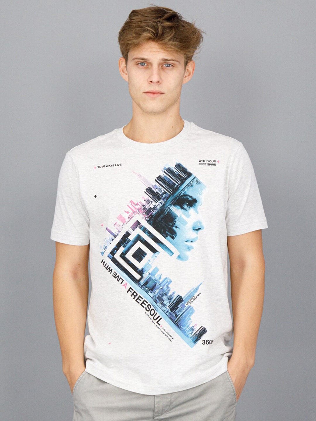 

FREESOUL Men Off White Printed T-shirt