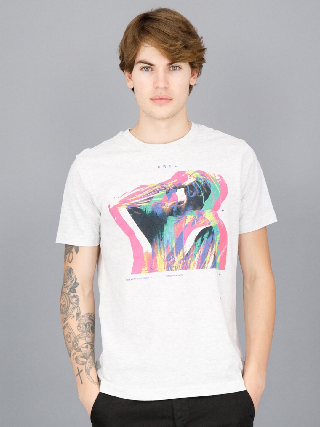 

FREESOUL Men Off White Printed T-shirt