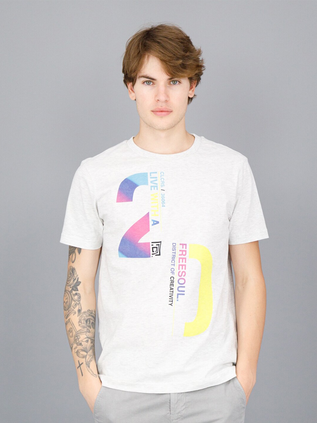 

FREESOUL Men Off White Typography Printed T-shirt