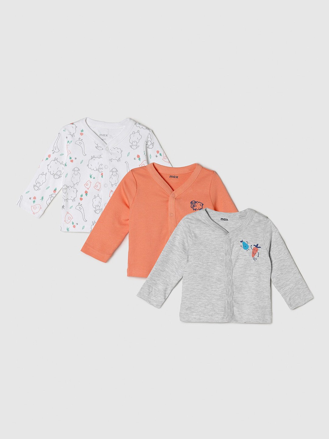 

max Infant Boys Pack Of 3 Multicoloured Printed Pure Cotton Jhabla, Multi