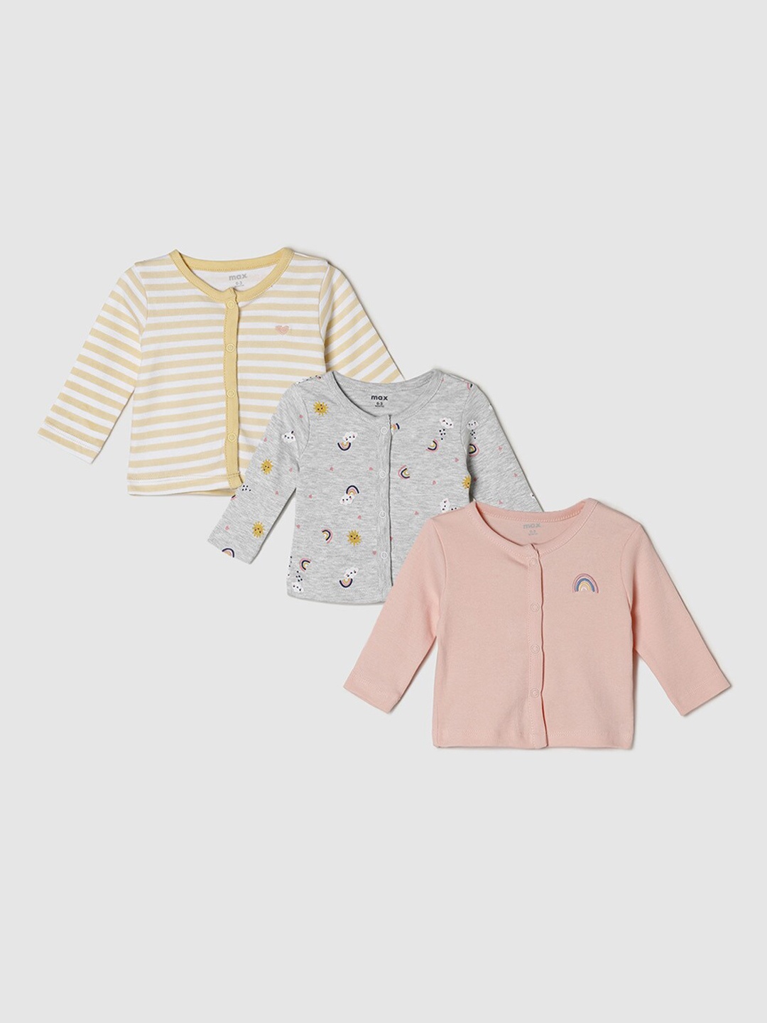 

max Girls Pack Of 3 Grey & Yellow Printed Pure Cotton Jhablas
