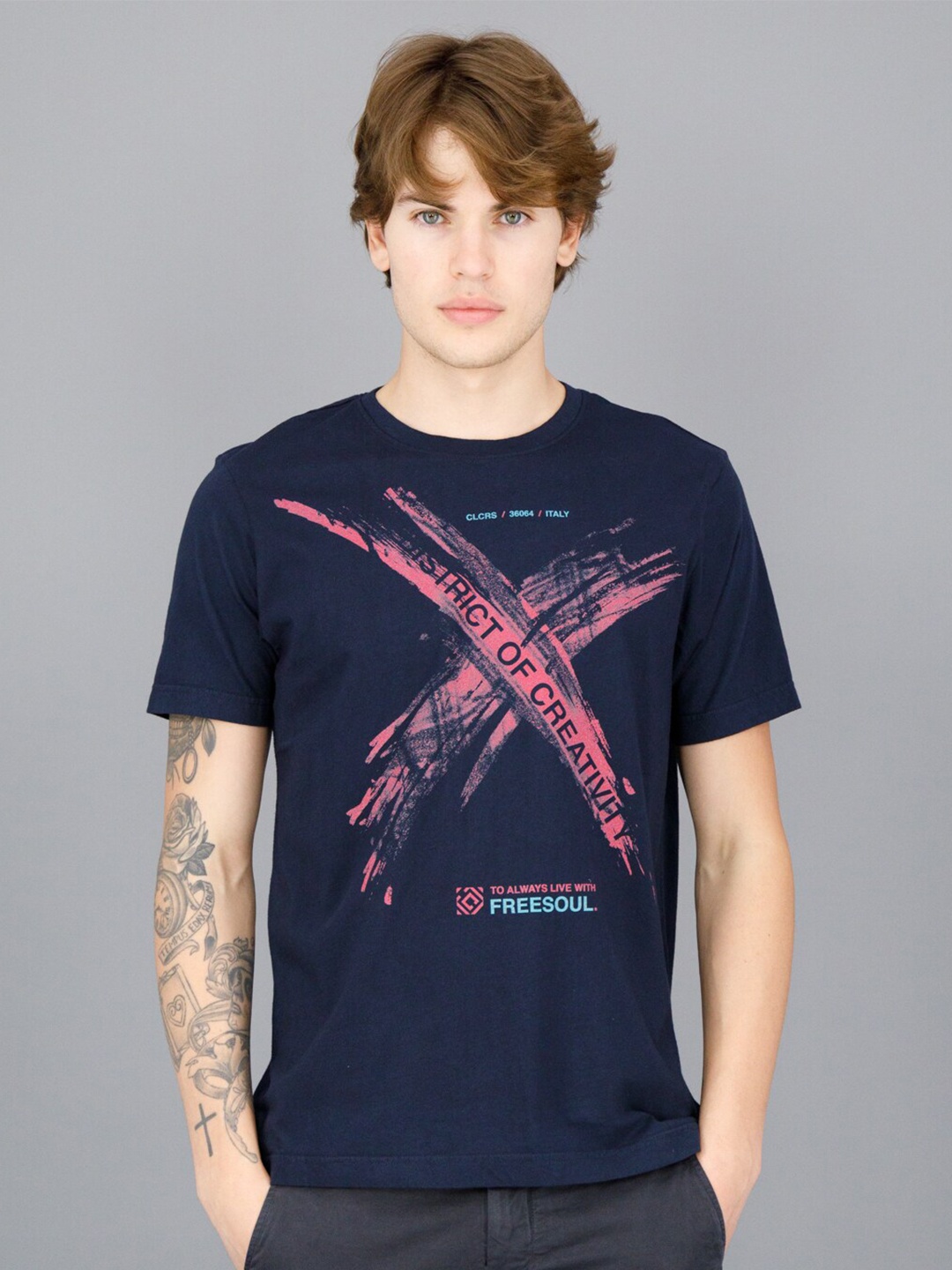 

FREESOUL Men Printed T-shirt, Blue