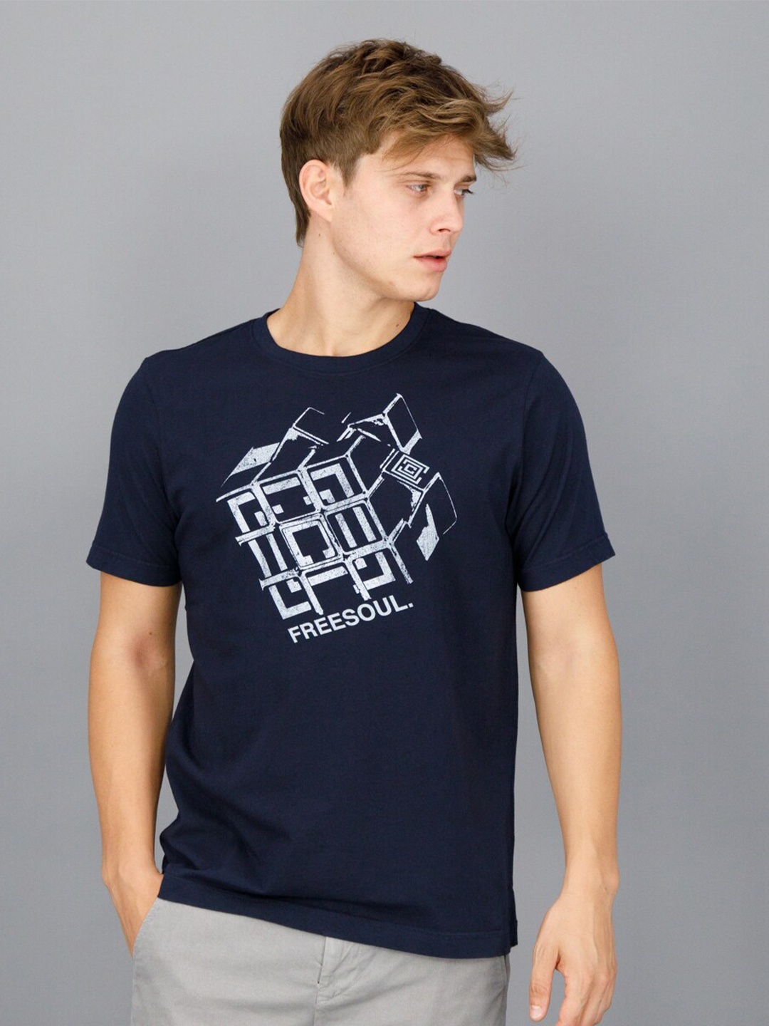 

FREESOUL Men Typography Printed T-shirt, Blue