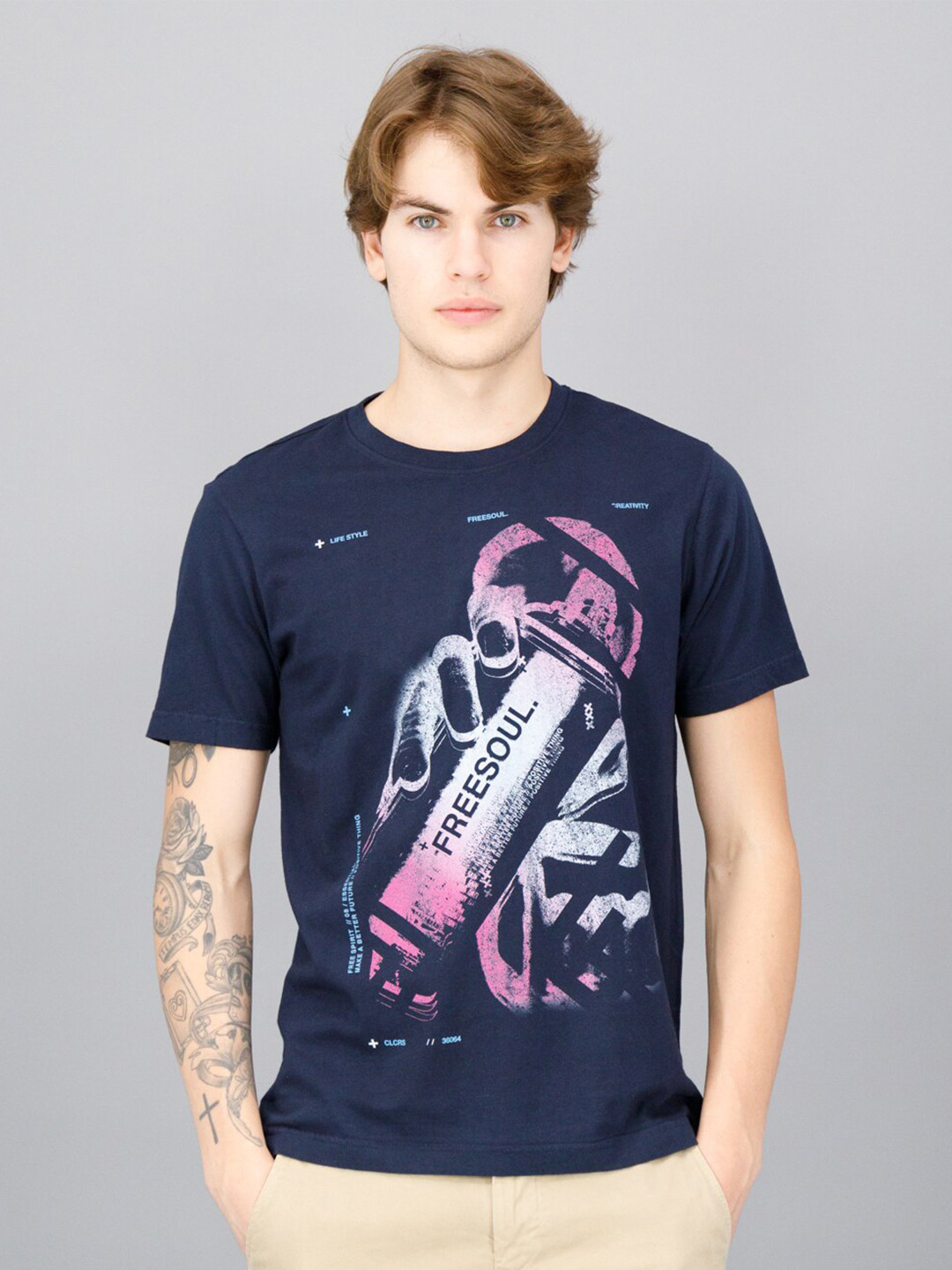 

FREESOUL Men Printed T-shirt, Blue