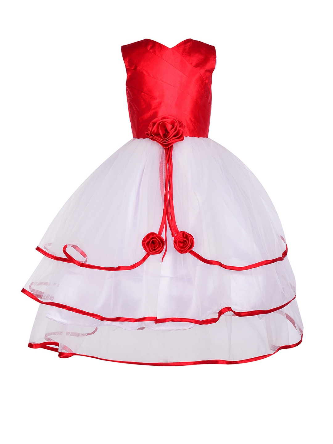 

Samsara Couture Girls White & Red Net Maxi Dress