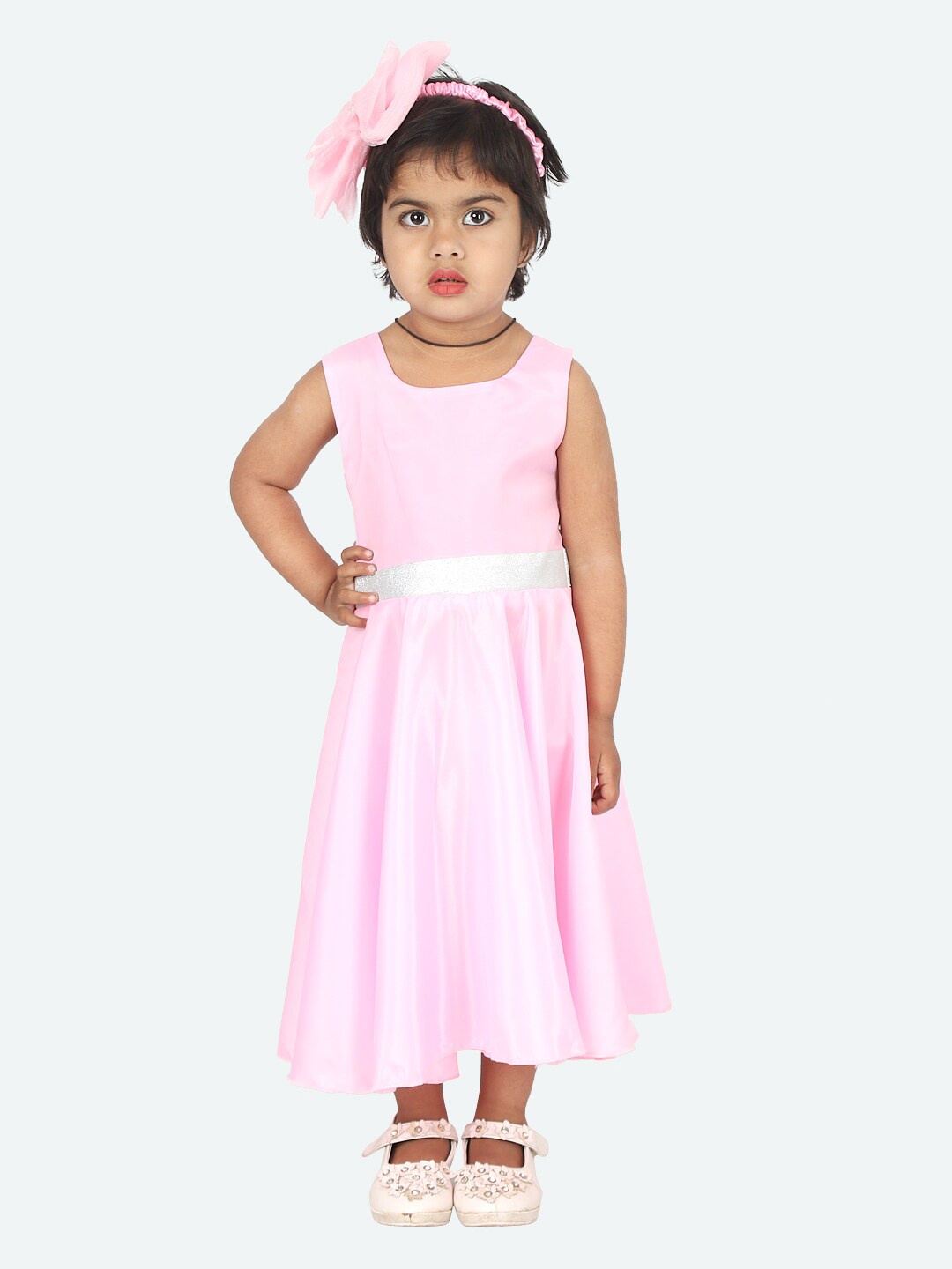 

Samsara Couture Girls Pink Net Midi Dress