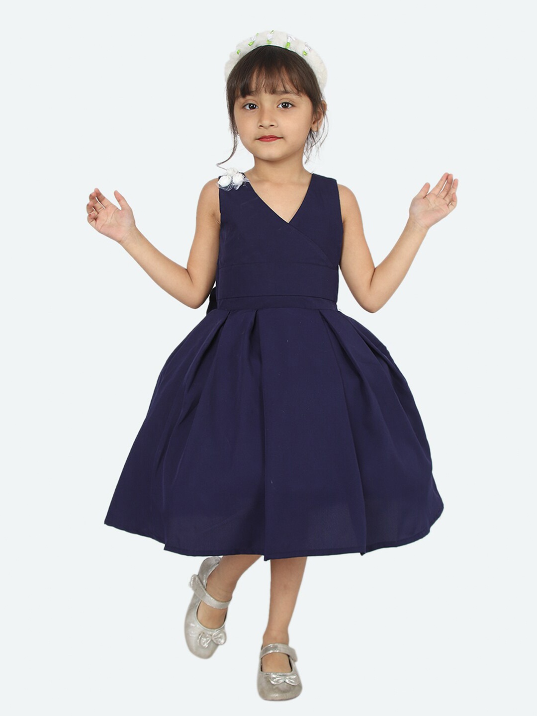 

Samsara Couture Girls Navy Blue Net Midi Dress