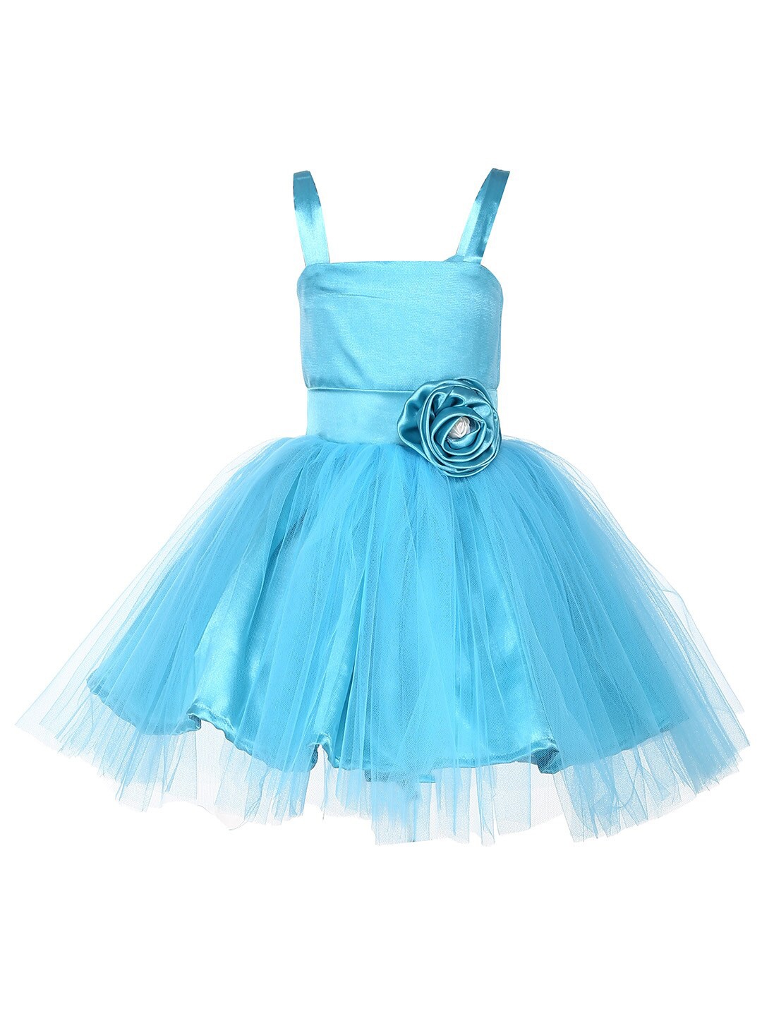 

Samsara Couture Turquoise Blue Floral Knee-Length Net Dress