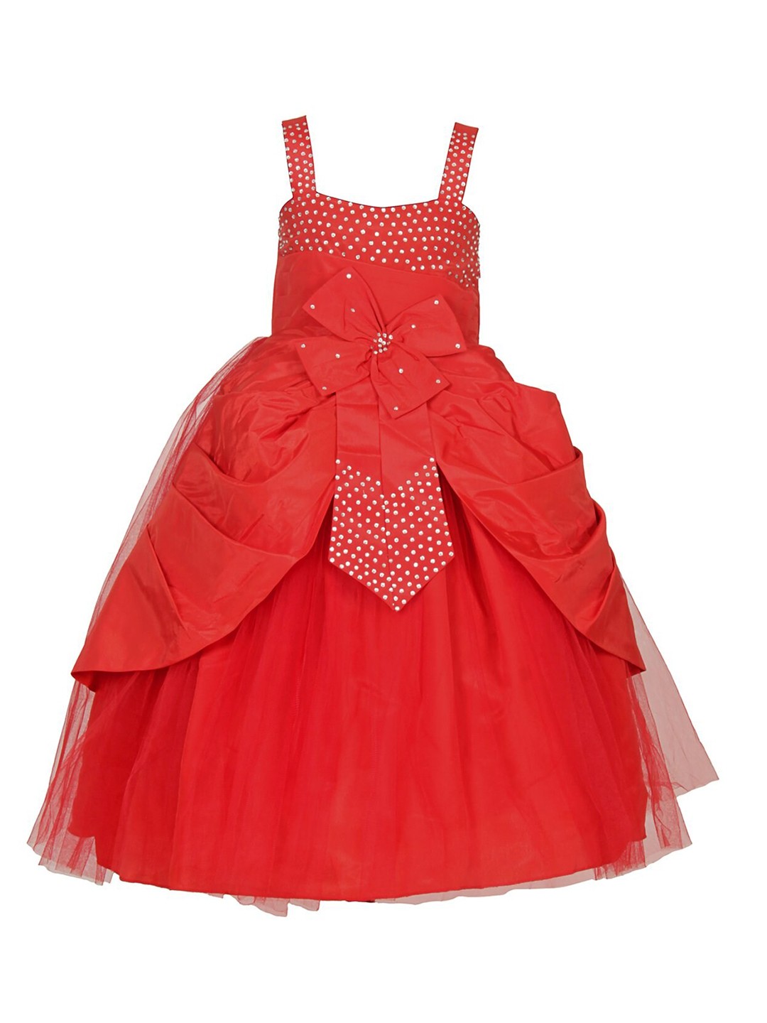 

Samsara Couture Girls Red Net Embellished Dress