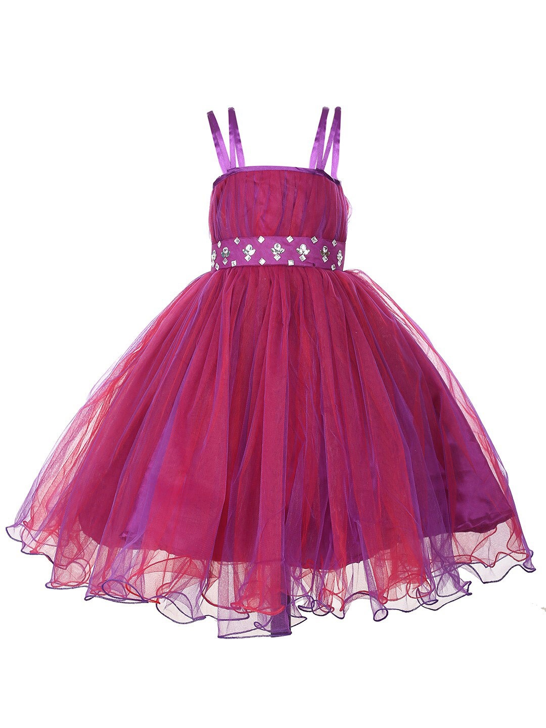 

Samsara Couture Girls Magenta & Purple Embellished Net Dress