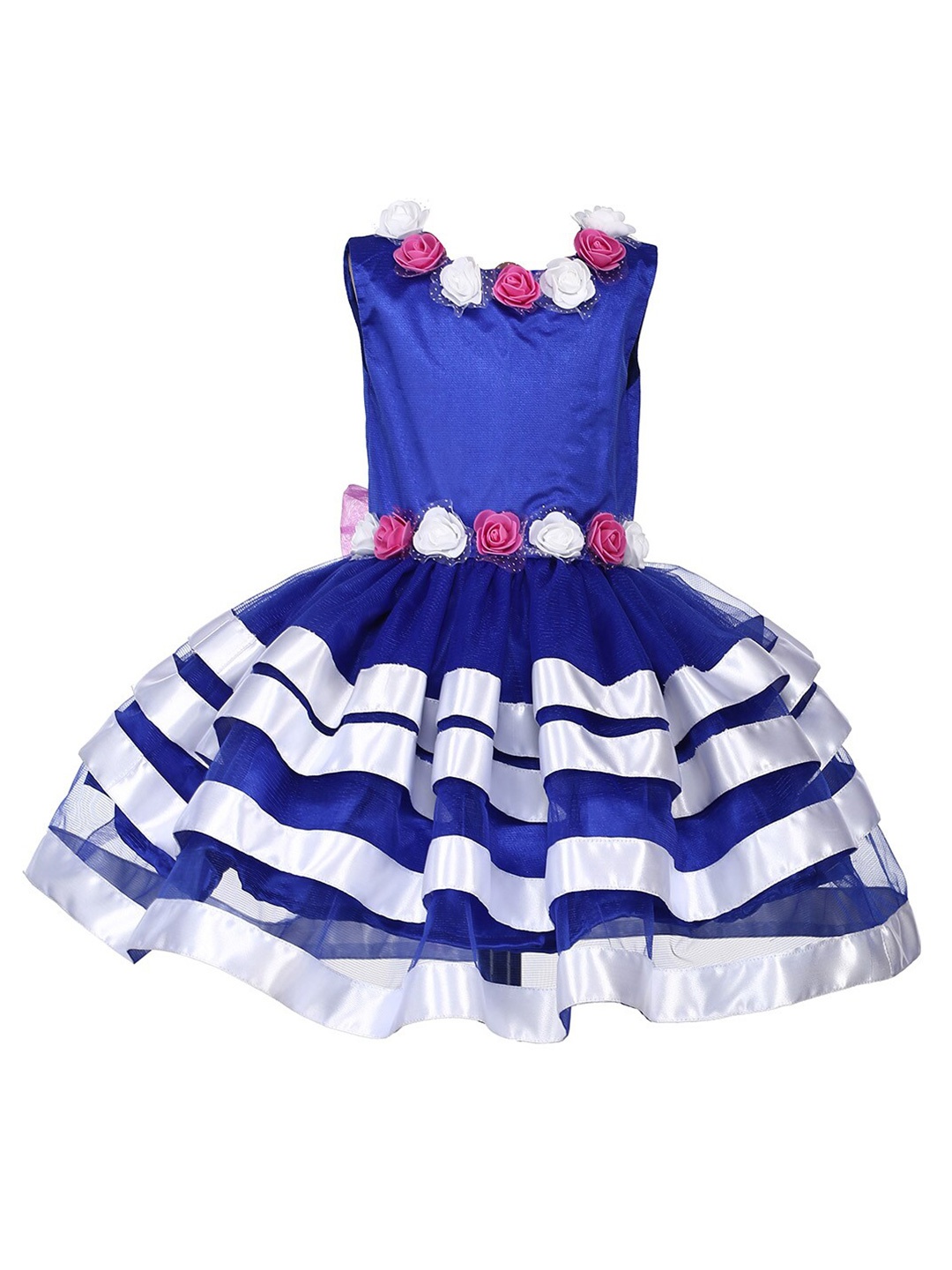 

Samsara Couture Girls Blue & White Floral Tiered Net Dress