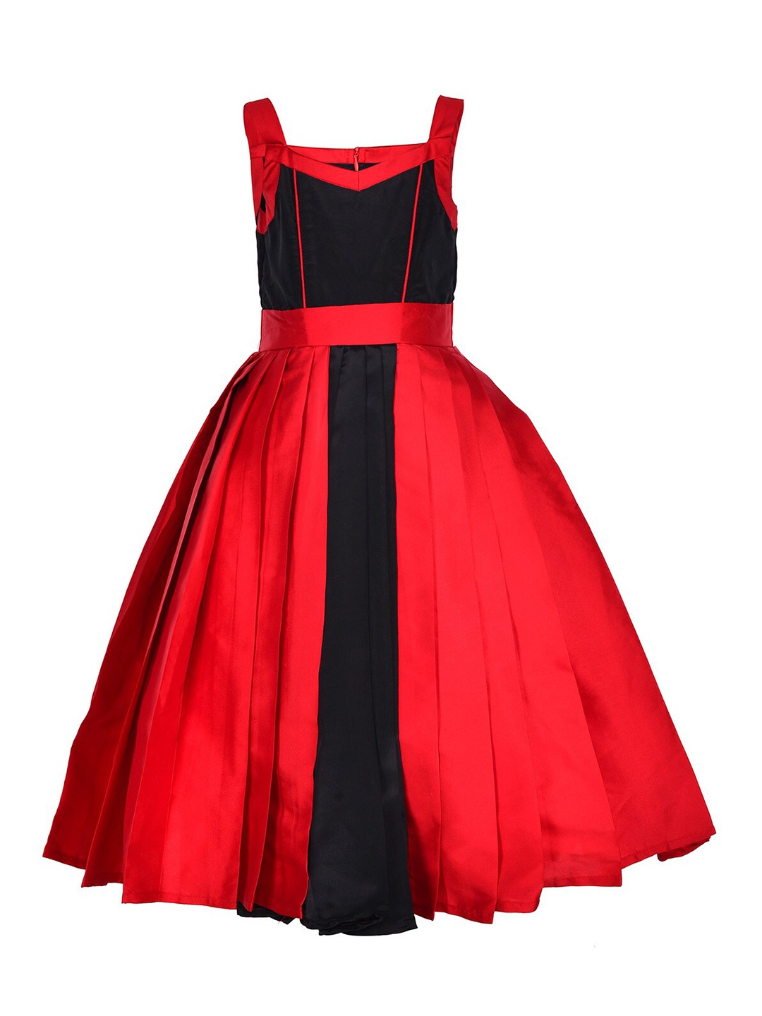 

Samsara Couture Red & Black Pleated Colourblocked Net Dress