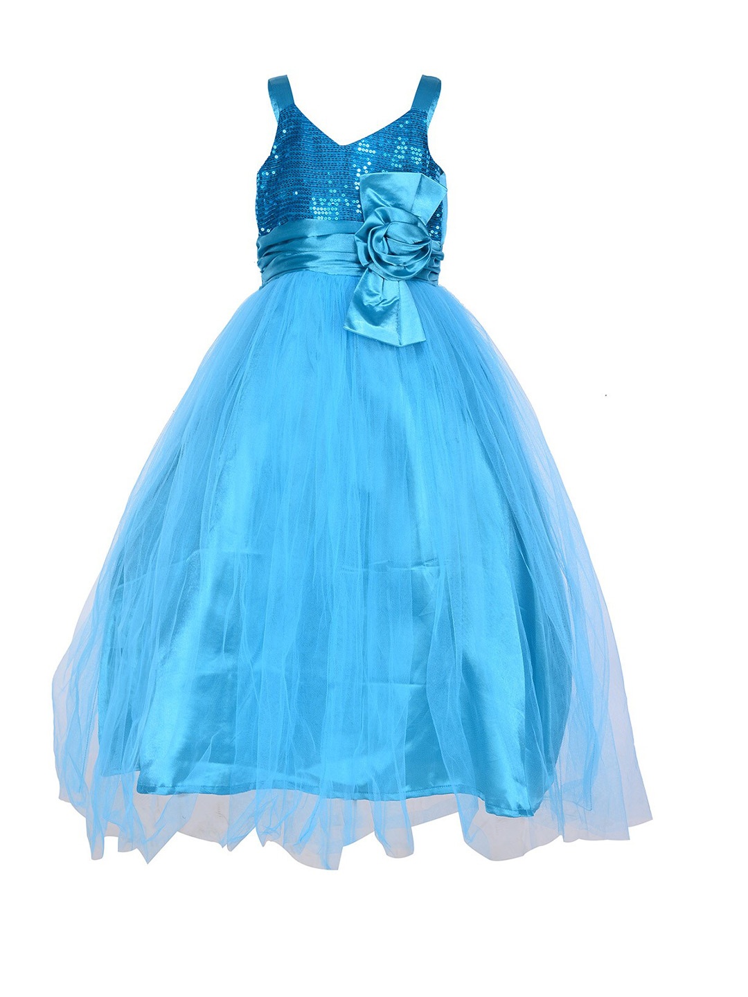 

Samsara Couture Girls Turquoise Blue Embellished Net Dress