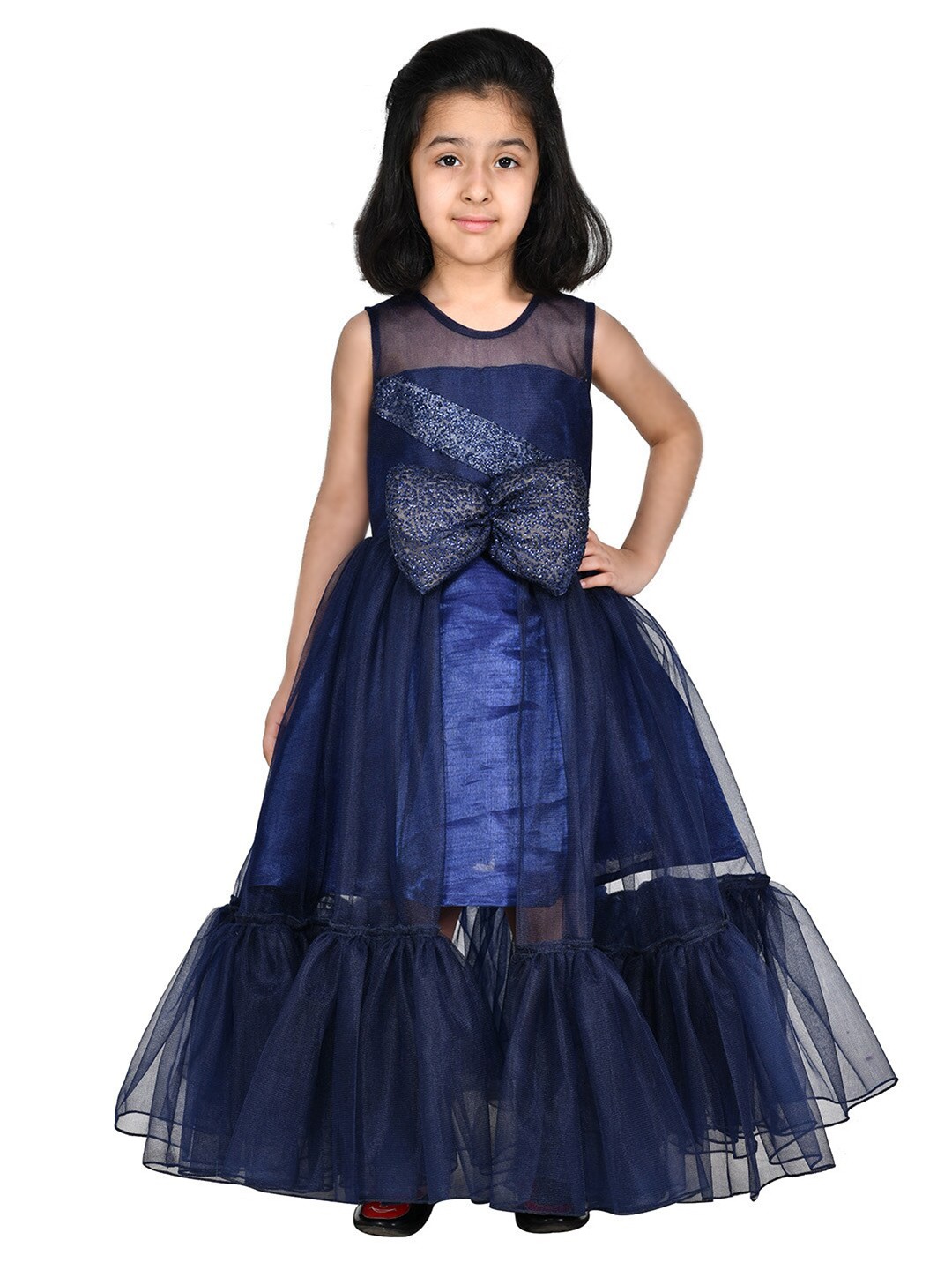 

Samsara Couture Girls Navy Blue Embellished Net Maxi Gown