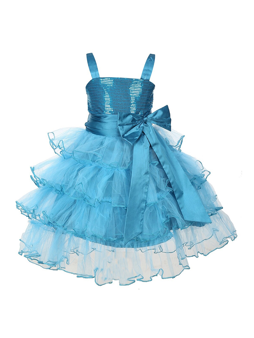 

Samsara Couture Blue Embellished Bow Knee-Length Layered Net Dress