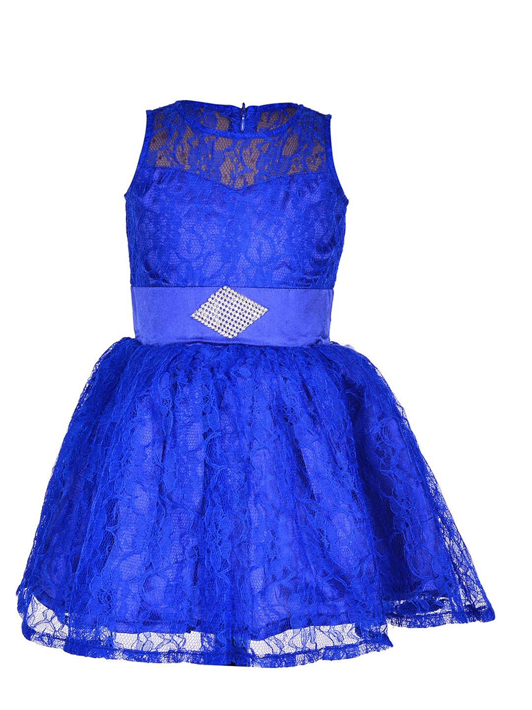 

Samsara Couture Navy Blue Embellished Knee-Length Sleeveless Net Dress