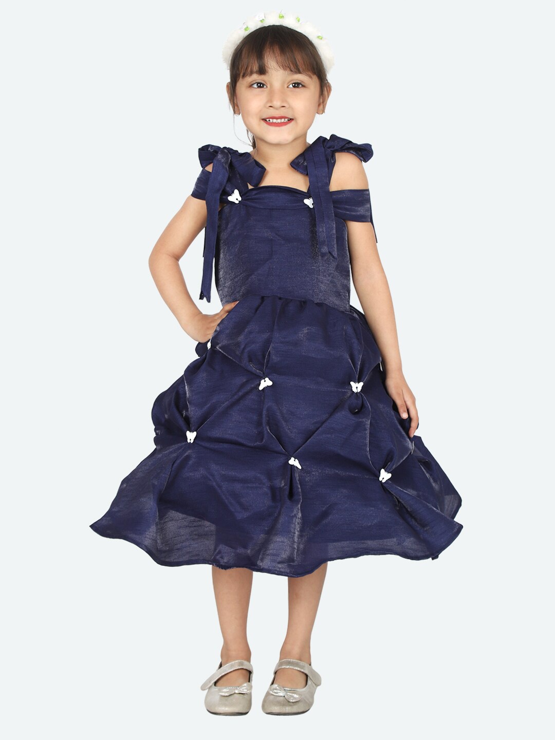 

Samsara Couture Navy Blue Net Pinafore Midi Dress