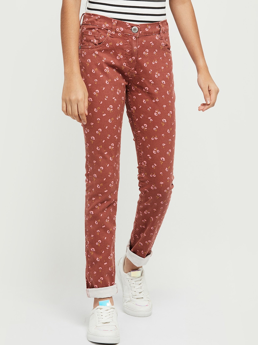 

max Girls Floral Printed Trousers, Red
