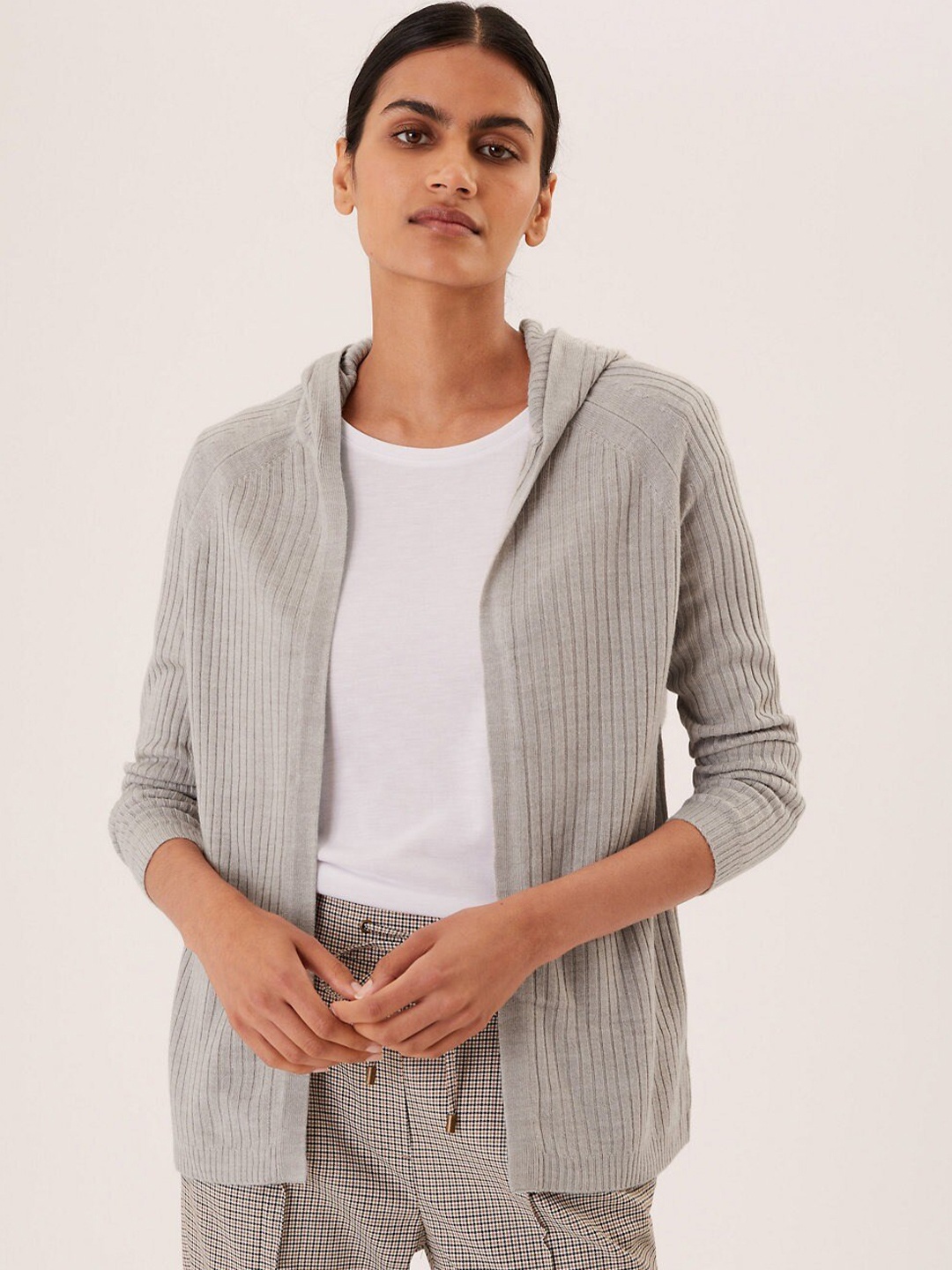

Marks & Spencer Women Grey Striped Ribbed