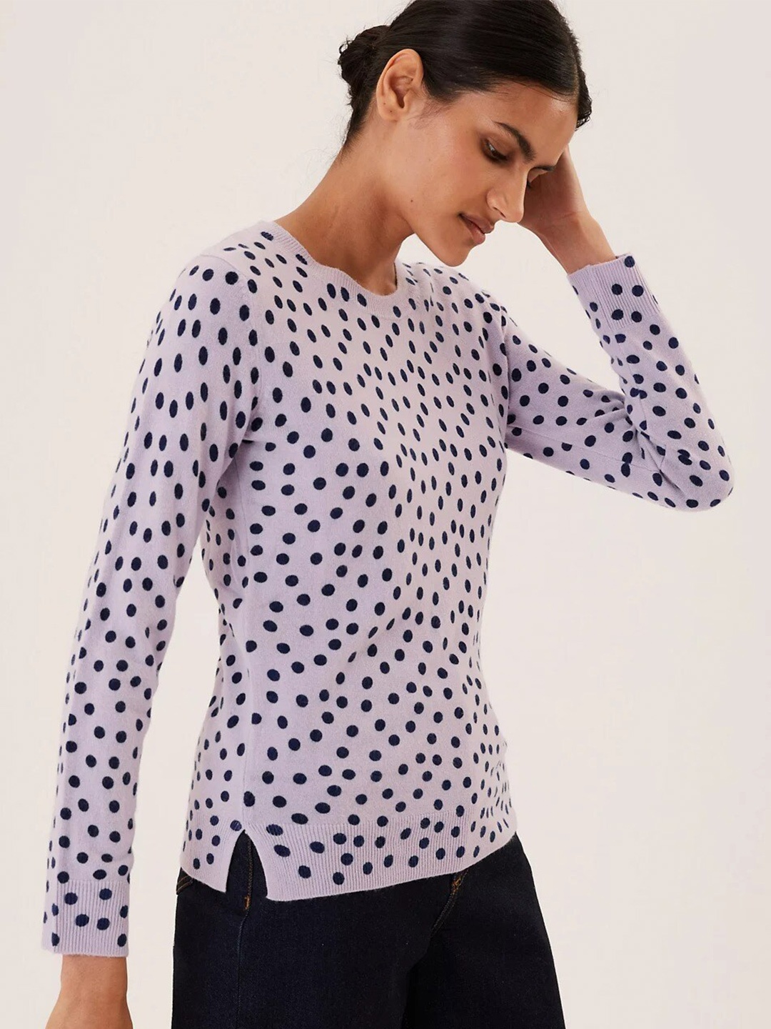 

Marks & Spencer Women Printed Polka Dots Pullover, Purple