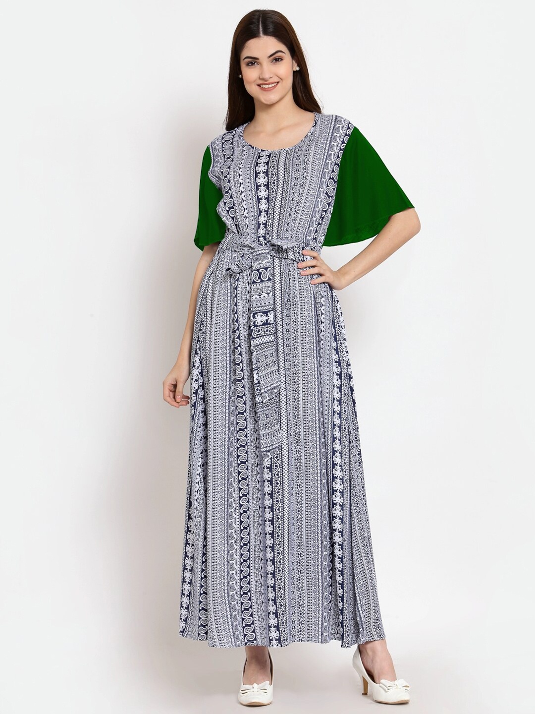 

PATRORNA Green Printed Maxi Nightdress
