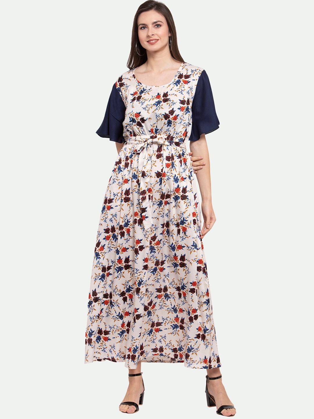 

PATRORNA Navy Blue Printed Maxi Nightdress