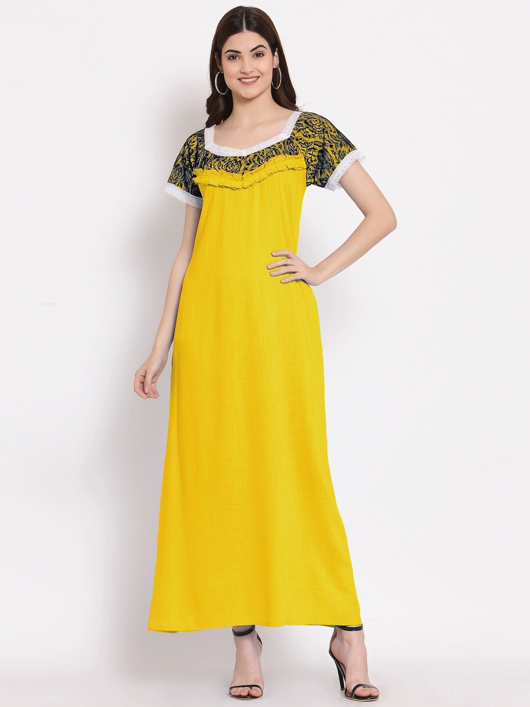 

PATRORNA Mustard Maxi Nightdress