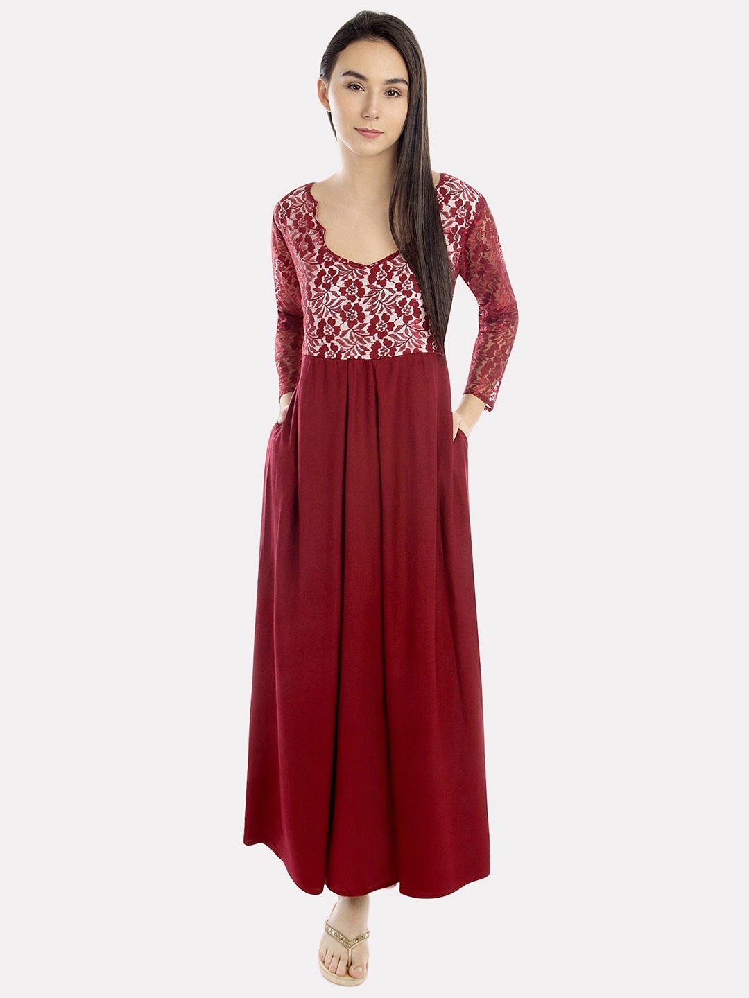 

PATRORNA Maroon Maxi Nightdress