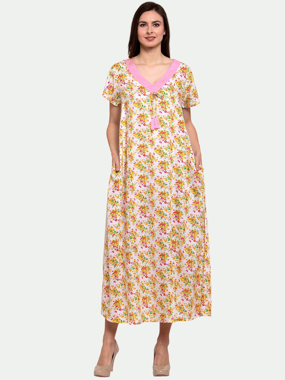 

PATRORNA White Printed Maxi Nightdress