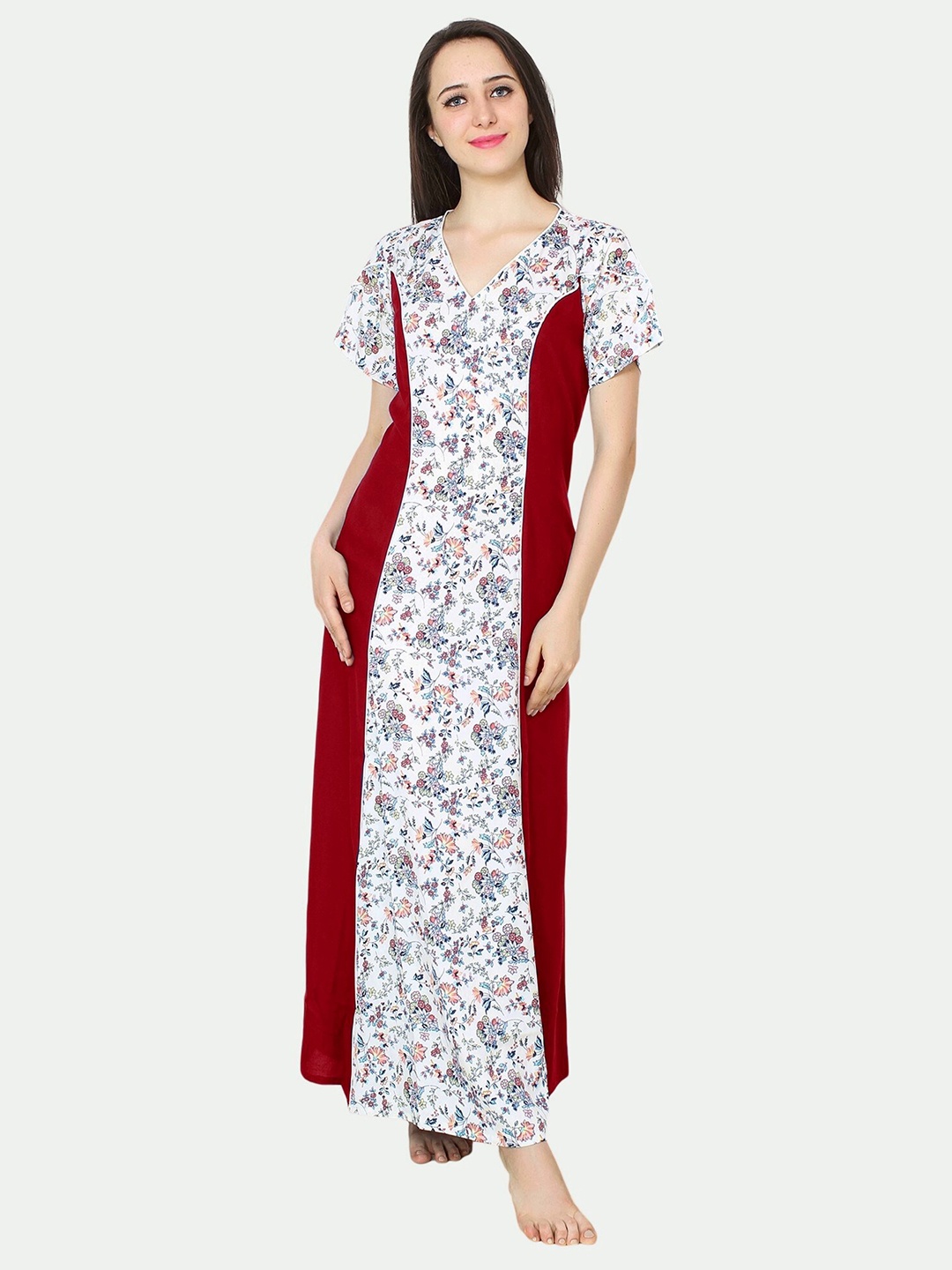 

PATRORNA White Printed Maxi Nightdress