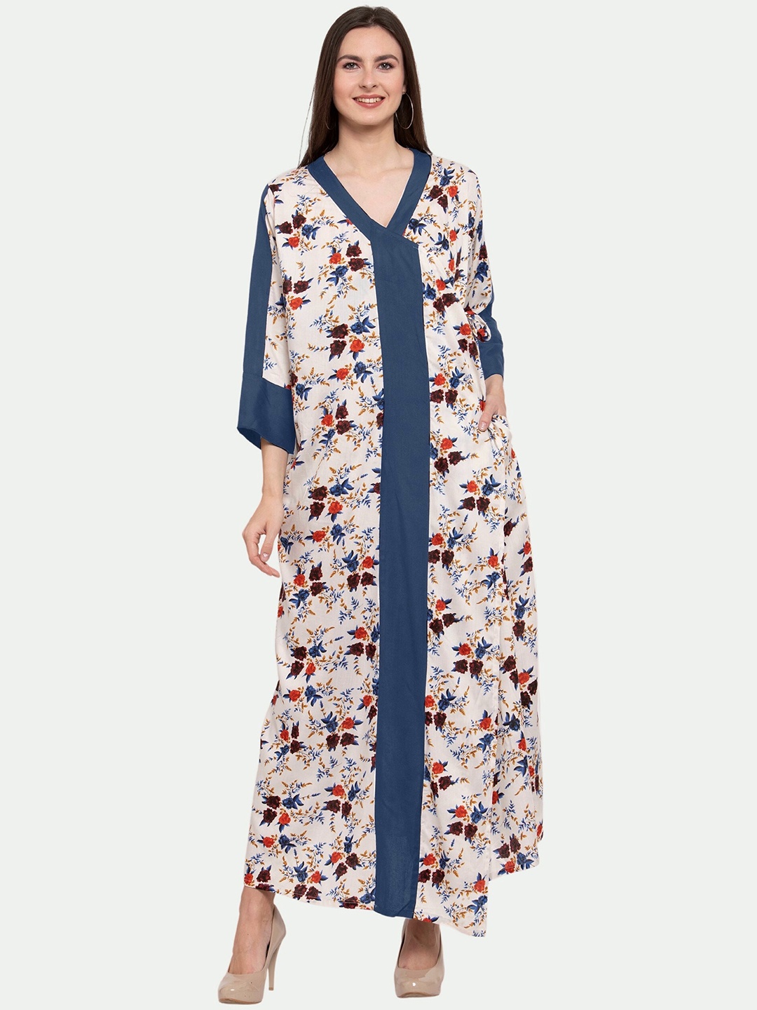 

PATRORNA Cream-Coloured Printed Maxi Nightdress