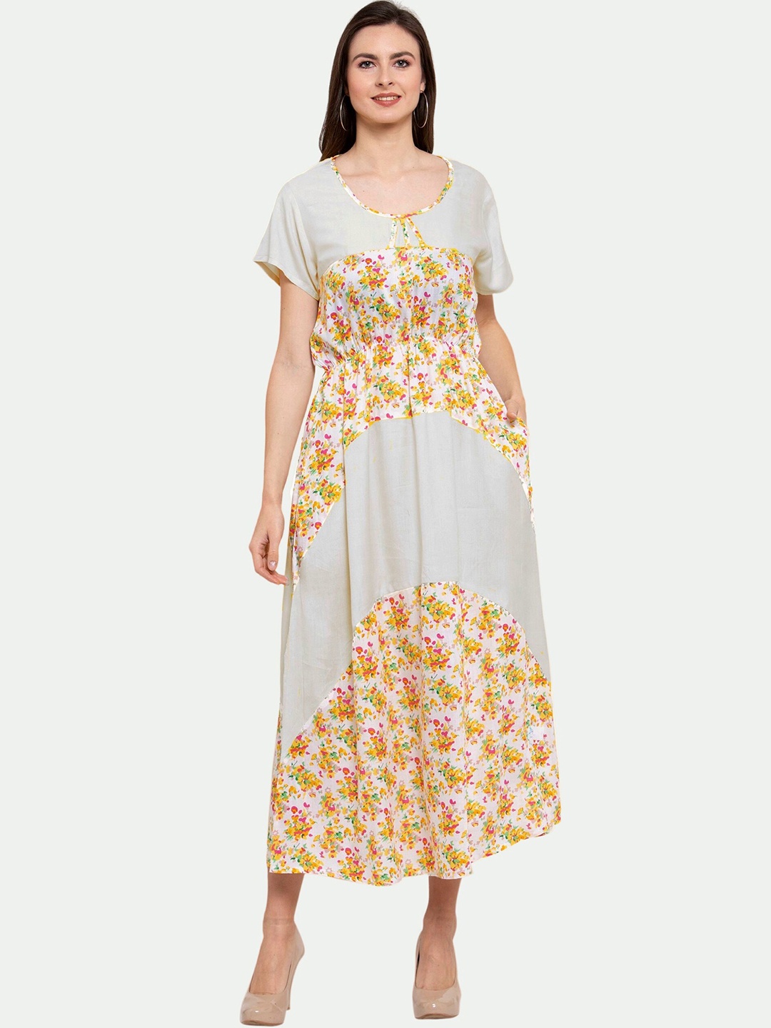 

PATRORNA White Printed Maxi Nightdress