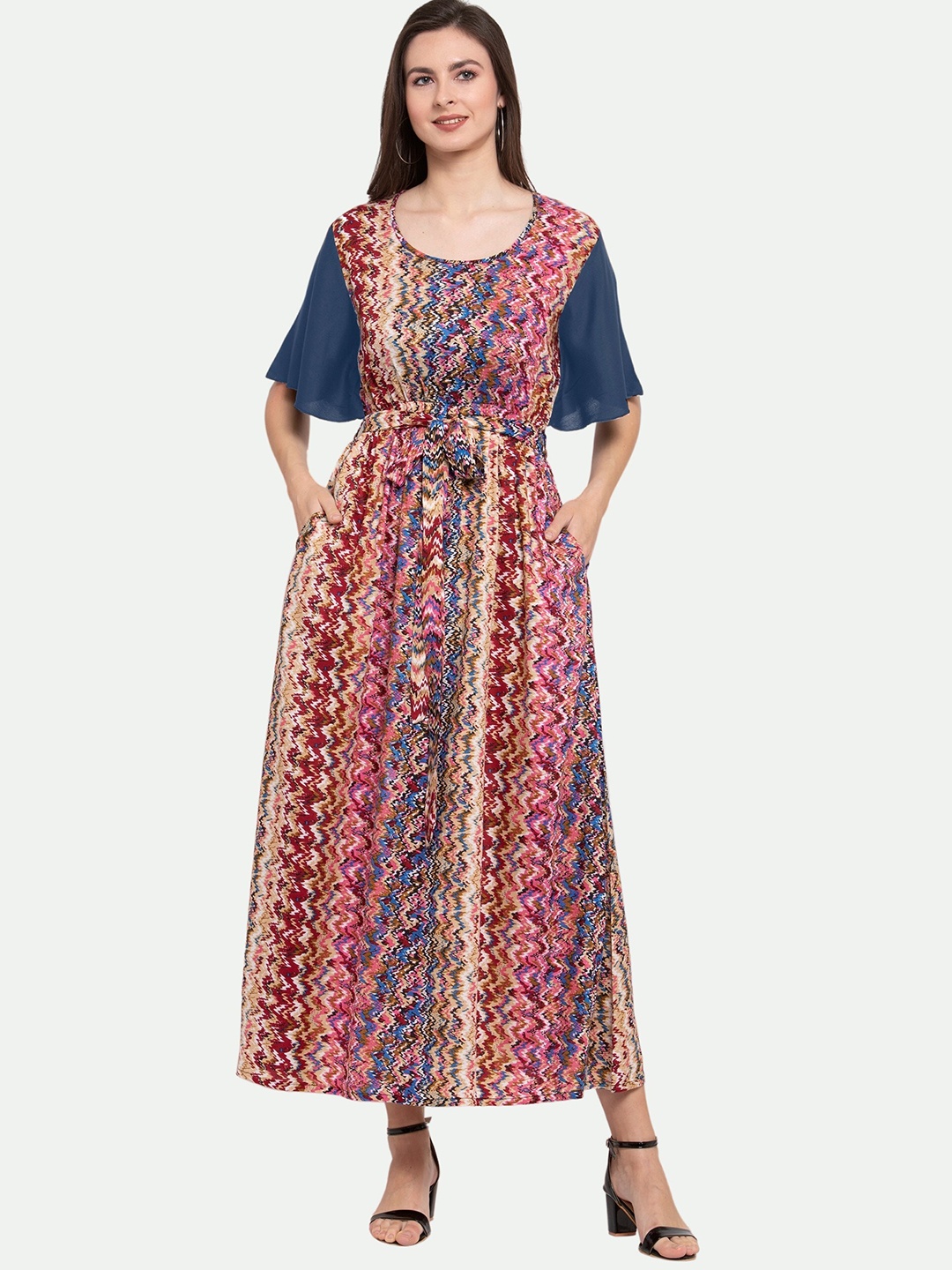 

PATRORNA Navy Blue Printed Maxi Nightdress