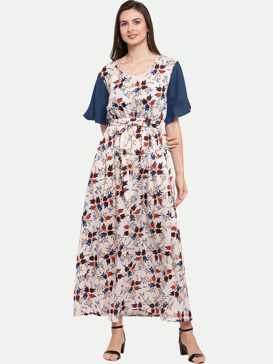 

PATRORNA Cream-Coloured Printed Maxi Nightdress