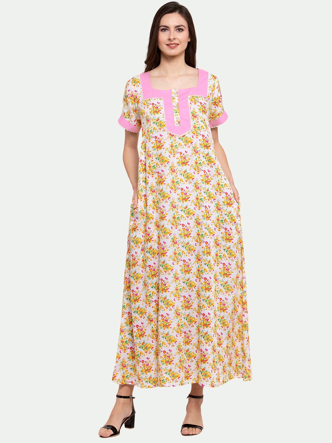 

PATRORNA White Printed Maxi Nightdress