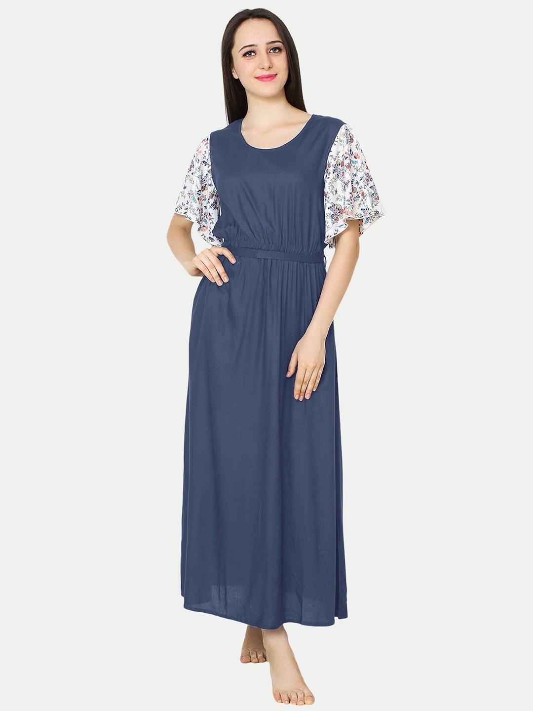 

PATRORNA Grey Printed Maxi Nightdress